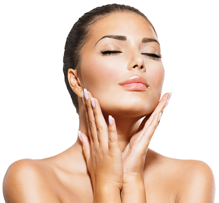 young woman touching her face